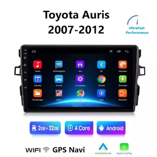 Ηχοσύστημα Αυτοκινήτου για Toyota Auris 2007-2012 (Bluetooth/USB/WiFi/GPS/Apple-Carplay/Android-Auto) με Οθόνη Αφής 9"