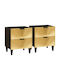 Noptiere din Lemn Masiv Negre 2buc 40x33.5x46cm