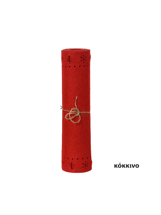 Katoikonhome Felt Runner Snowflakes Trees Red 30x120 Cm