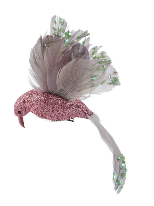 Kaemingk Katoikonhome Decorative Bird Foam Clip Glitter Pink-Grey 17 Cm