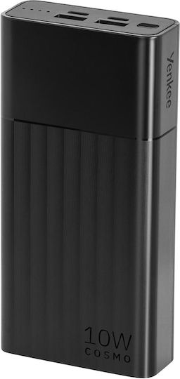 Yenkee YPB 2021 Power Bank 20000mAh 10W with 2 USB-A Ports and 2 USB-C Ports Black
