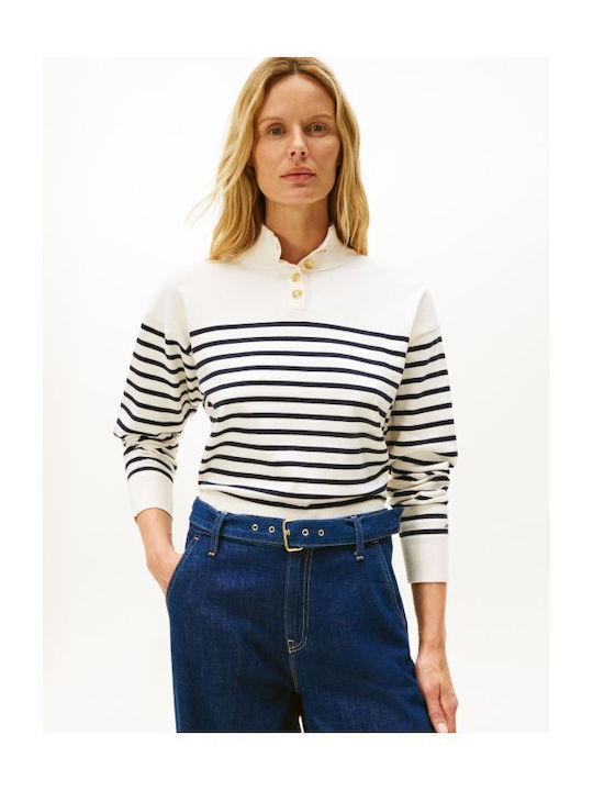 Tommy Women's Blouse Cotton Striped Ivory