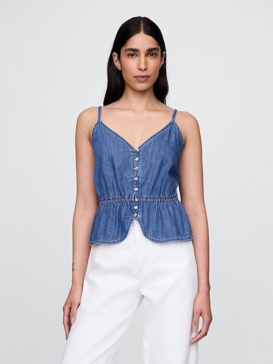 Women's Blouse Cotton with Straps Medium Wash