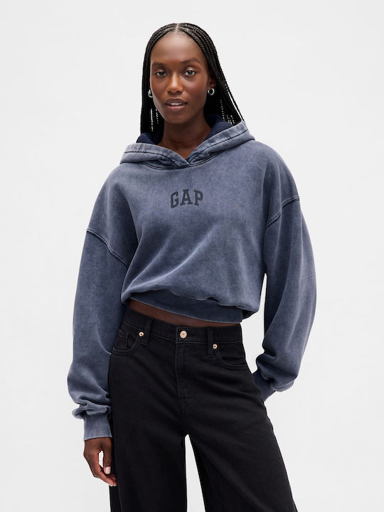 GAP Cropped Γυναικείο Φούτερ με Κουκούλα Navy Blue