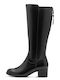 Leather Medium Heel Women's Boots Black