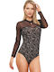 Leilieve Black Bodysuit Two-Tone Tulle Fabric Magnifique M2806