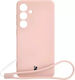 Bizon Back Cover Σιλικόνης / Tempered Glass με Λουράκι Ροζ (Galaxy S24)