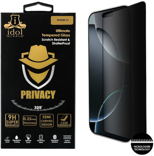 Idol 1991 0.25mm Full Glue Privacy Tempered Glass Black (iPhone 17 / 17 Pro / 16 Pro)