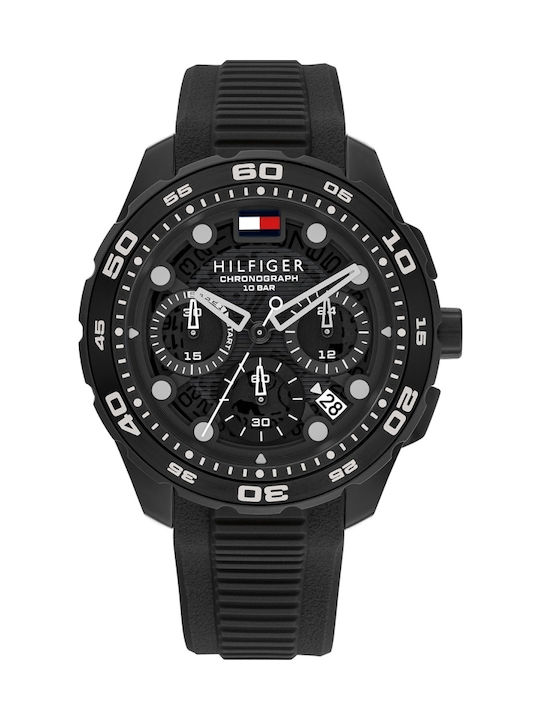 Tommy Hilfiger Thregatta Ανδρικό Ρολόι 44mm Χρονογράφος Μπαταρίας με Μαύρο Μεταλλικό Μπρασελέ