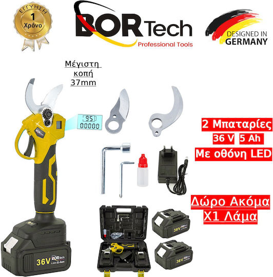 Bortech Baumschere Batterie 36V 2x6Ah mit Maximalem Schnittdurchmesser 37mm im Transportkoffer