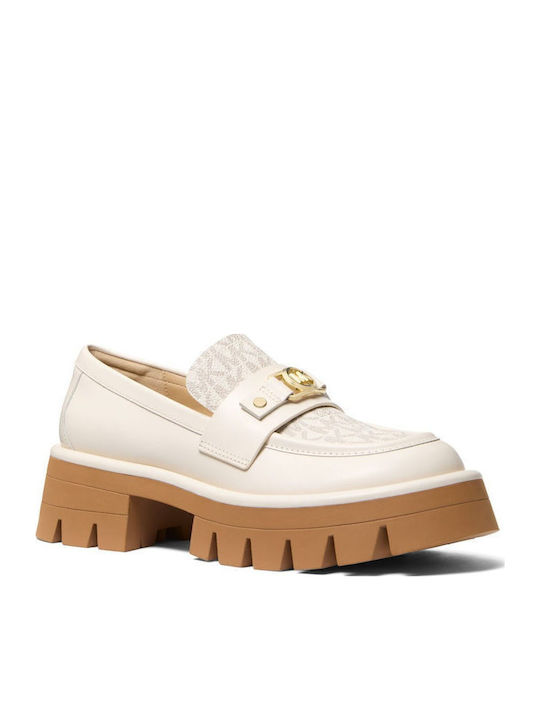 Mandy Leather Women's Loafers in Beige Color