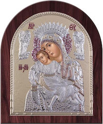 Silberfarbene Heiligenikone Panagia Áxion Estí 18,6x15,8 9860-00209obr1rwc