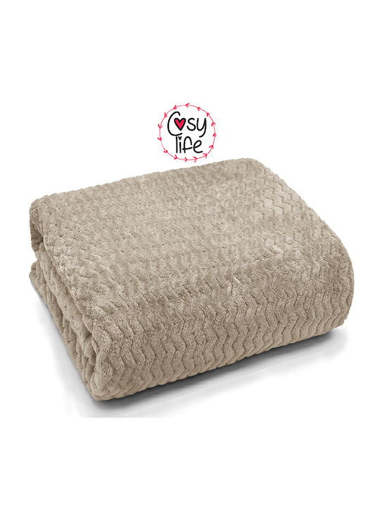 Go Smart Home Cosy Life Plus Line Velvet Blanket Single 150x210cm Dark Beige