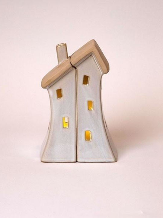 Eurolamp Ceramic Houses Window Heart Illuminated Off White 11x7x16.7cm Eurolamp