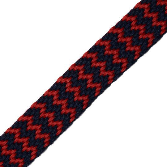 Zig Zag Polyester Cotton Strap Dark Blue Red 2.5cm Meter