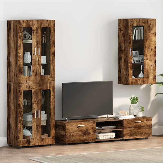 Wall Living Room Display Cabinet made of Particleboard with Glass Smoky Oak 55x29x100cm