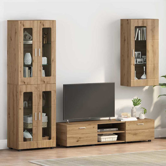Wall Living Room Display Cabinet Made of Particle Board with Windowed Artisan Oak 55x29x100cm 880230