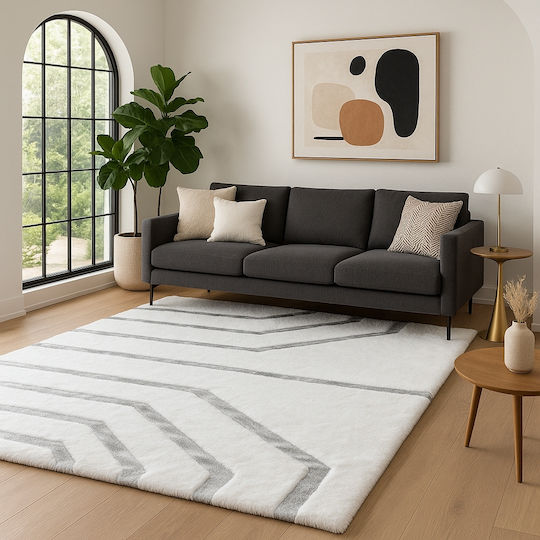Saray Home Luxurius DSN04 Килим Правоъгълена Furry White-silver