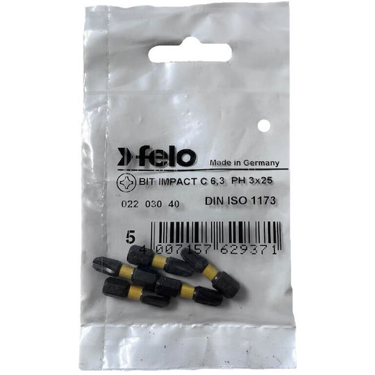 Set 5 Impact Series Screwdriver Bits Philips Profile C6.3 PH3 25mm