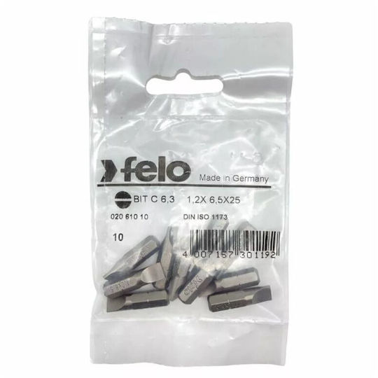 Set 10 Biți Pentru Șurubelniță Industrial Series Profil Drept C6.3 6.5x1.2mm 25mm