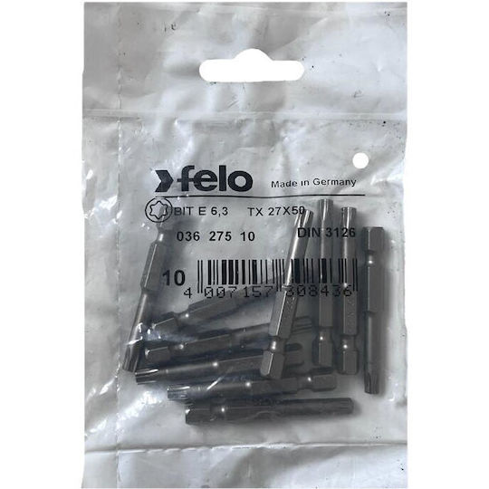 Set 10 Industrielle Serie Torx Bits E6.3 Tx27 50mm