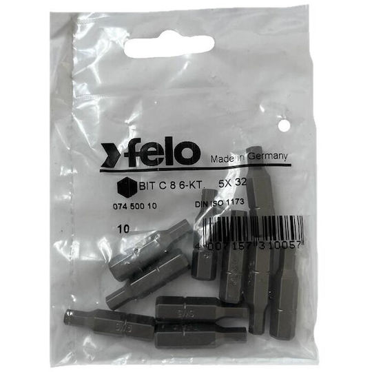Set 10 Industrial Series Hex Bits C8 Hx5.0 32mm