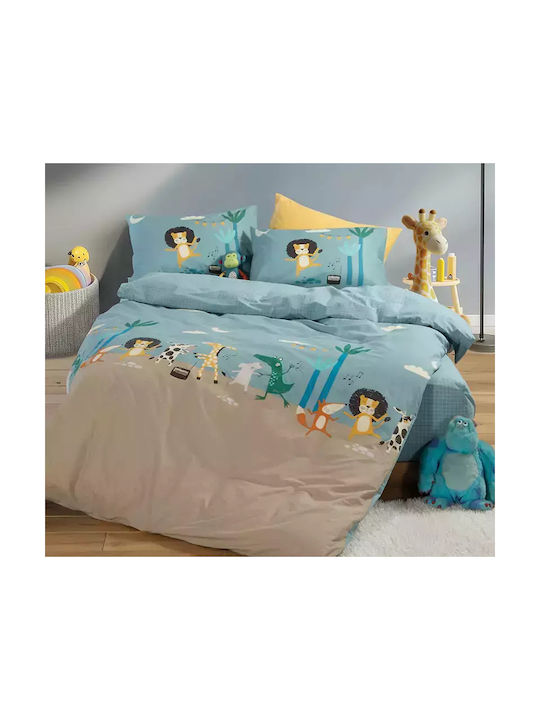 Nef-Nef Homeware Wild Dance Set Kids Duvet Cover Single with Pillowcase Cotton Blue 160x240cm