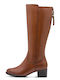 Leather Medium Heel Women's Boots Tabac Brown