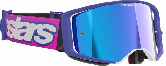 Motocross-Schutzbrille Alpinestars Supertech Vista Lila Rosa Spiegel-Blau