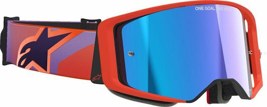 Motocross Goggles Alpinestars Supertech Vision Corp Coral Purple Mirror Blue