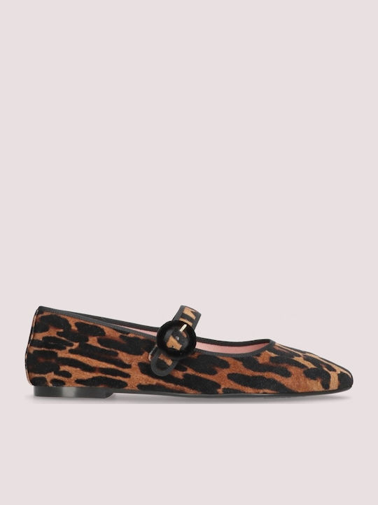 Camille Leather Women's Ballerina Shoes in Brown Color