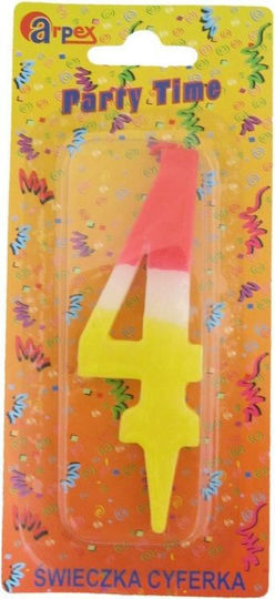 Arpex Candle Party Time Number 4 Yellow-White-Red Arpe0564
