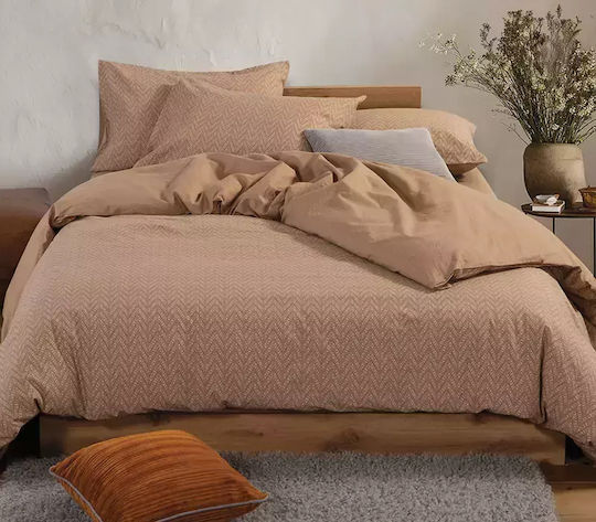 Nef-Nef Homeware Set Husă de Pilotă Bumbac Super Dublă cu 2 Fețe de Pernă 240x230 Suspen Caramel