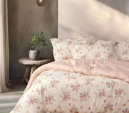 Nef-Nef Homeware Σετ Παπλωματοθήκη Βαμβακερή Υπέρδιπλη με 2 Μαξιλαροθήκες 240x230cm Lefebr Ecru/rose