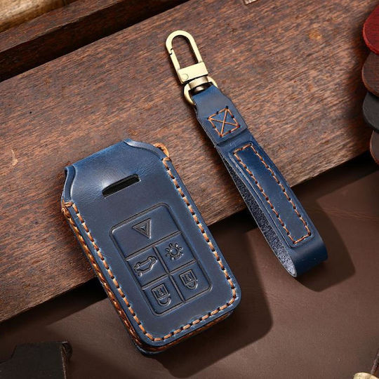 Volvo Xc60 Xc90 S90 5 Tasten C046 Crazy Horse Leder Autoschlüssel Schutzhülle Blau
