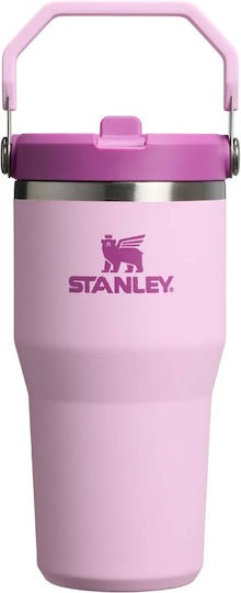 Stanley Iceflow Flip Straw Tumbler Glass Thermos Stainless Steel BPA Free 600ml Cherry Blossom With Straw