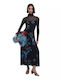 Lacroix Midi Evening Dress with Tulle and Mesh Black