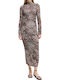 Midi Βραδινό Φόρεμα με Διαφάνεια Animal Print