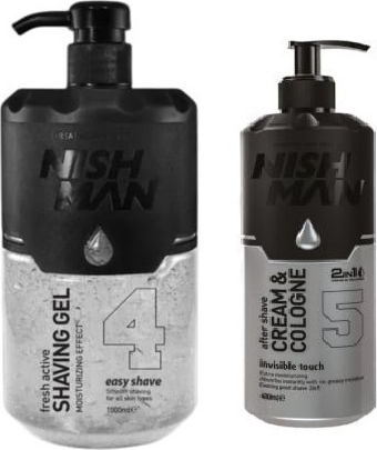 Set Îngrijire Bărbați Nishman Easy Shave Gel Transparent de Ras 1000 Ml + Loțiune After Shave 05 Invisible Touch 400 Ml