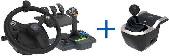 Hori Farming Control System + 7-Speed Racing Shifter Bundle Steering Wheel with Shifter and Pedals for PC with 900° Rotation
