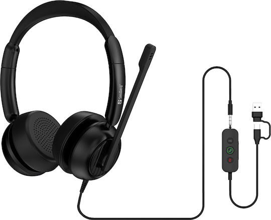 Sandberg 3in1 Office Headset Pro ENC On Ear Multimedia Ακουστικά με μικρόφωνο και σύνδεση USB-A / USB-C