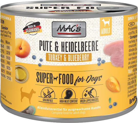 Mac's Wet Food Dogs in Cans with Turkey Grain-Free 200gr