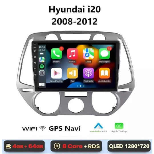 Car Audio System for Hyundai i20 2008-2012 (Bluetooth/USB/WiFi/GPS/Apple-Carplay/Android-Auto) with Touch Screen 9"