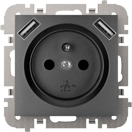 Elektro Plast Power Socket with 2 USB Ports Black 1pcs