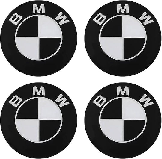 Chromium Rim Stickers Black White Bmw 56mm 4pcs