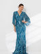 Maxi Abendkleid mit Masche Petrol