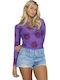 Women's Crop Top with Sheerness Floral Blue
