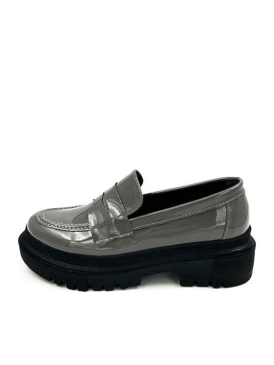 Лачени Дамски Loafers в Сив Цвят