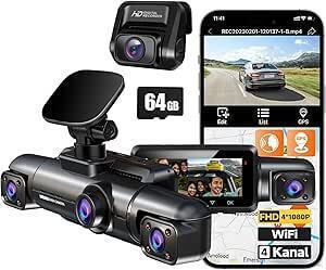 Cameră Auto 4 Canale GPS WiFi Ecran IPS de 3,18 Inch 4K+1080p 2K+2x1080p 4x1080p Card SD 64 GB Senzor G WDR Înregistrare Video în Buclă Viziune de Noapte Control Vocal Monitorizare Parcare Vizualizare Față Spate Interior