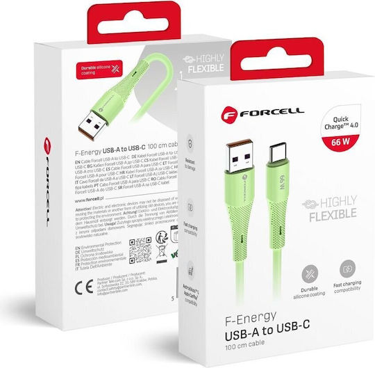Forcell F-energy USB 2.0 Kabel USB-C männlich - USB-A 66W Grün 1m